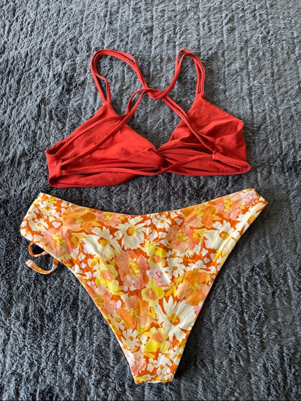 l*space Red Bikini Top with Floral Orange-Pink Tie-Side Bottom - Picture 2 of 3